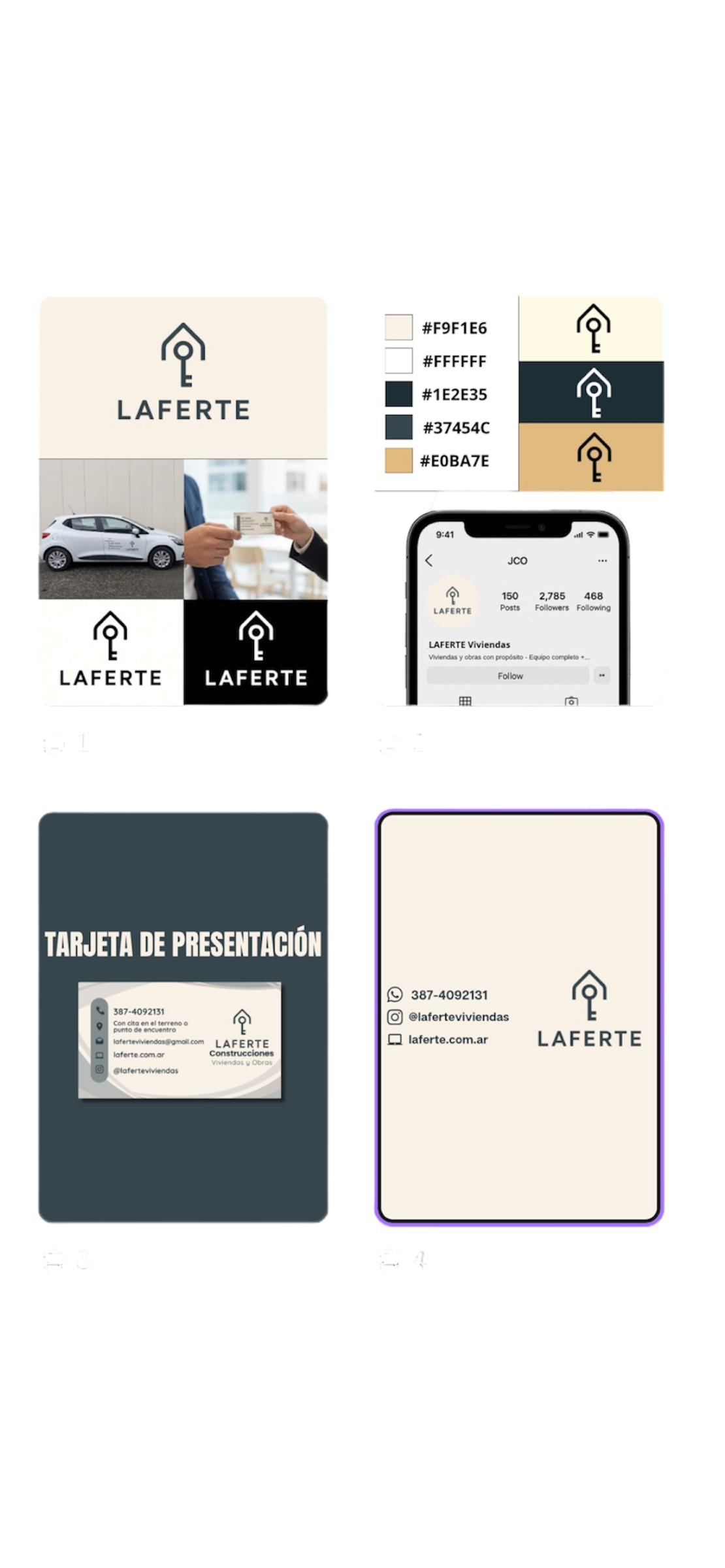 Brandboard de LaFerte: paleta, tipografías y tarjetas de presentación